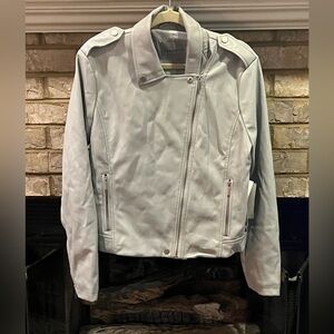 Womens Gray/light blue faux Leather Jacket never worn size large